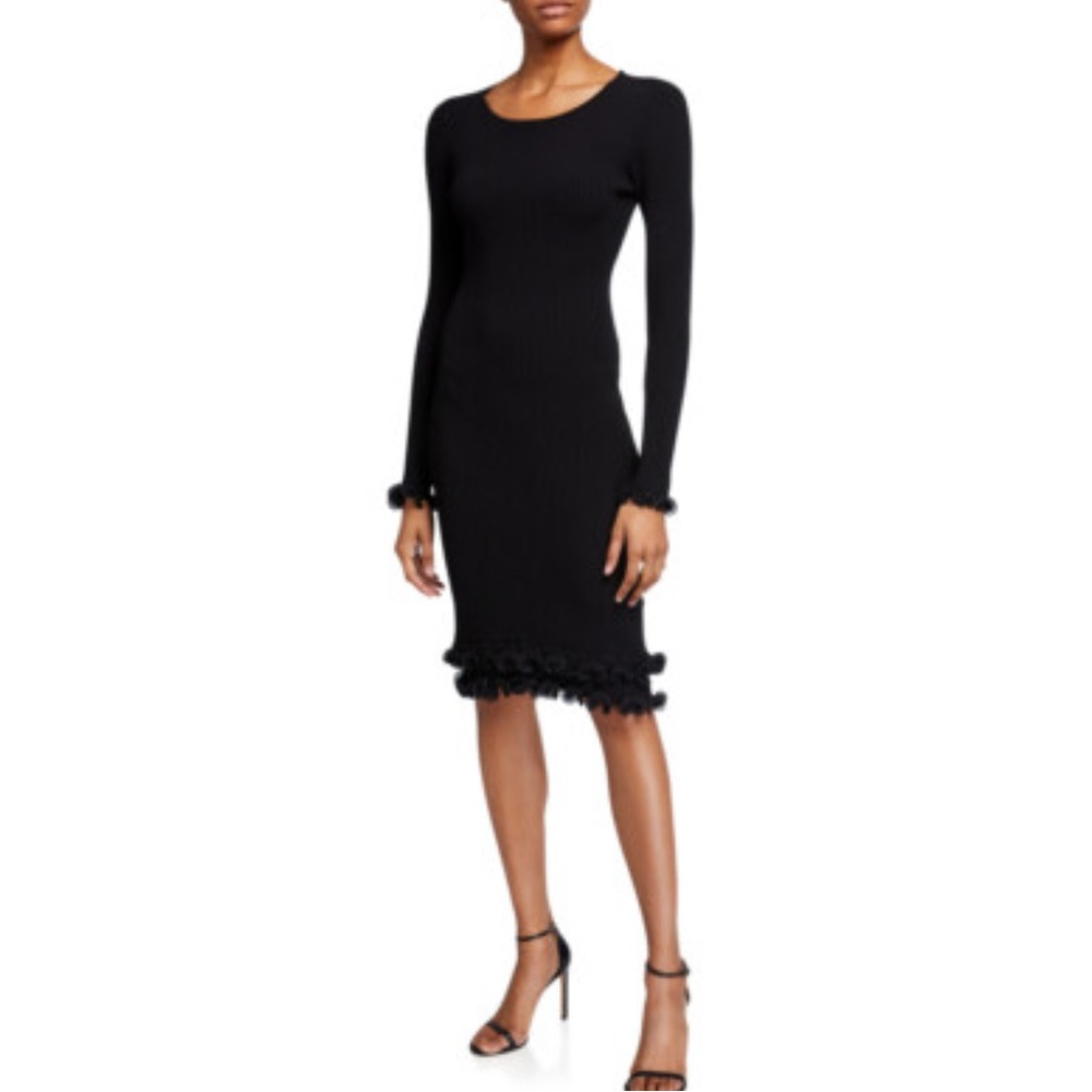 Milly Wire Ruffle Edge Elegant Black Long Sleeve Dress